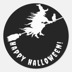 Happy halloween Schwarz-weiße Hexe Runder Aufkleber