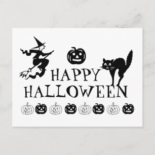 Happy Halloween Schwarz-weiße spooky niedlich Postkarte