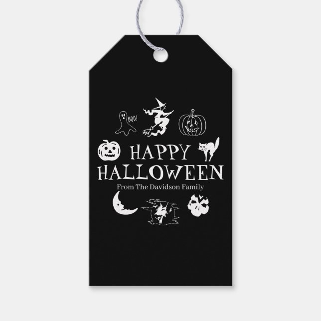 Happy Halloween Schwarz-weißer individuelle Name s Geschenkanhänger (Vorderseite)
