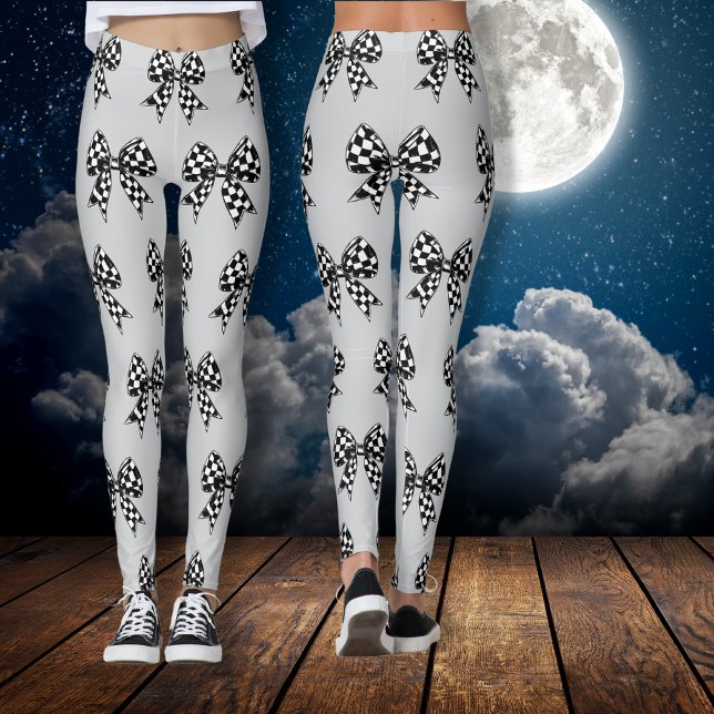 Happy Halloween schwarze Bows Coquette Leggings (Happy Halloween grey checked black bows Coquette Leggings)