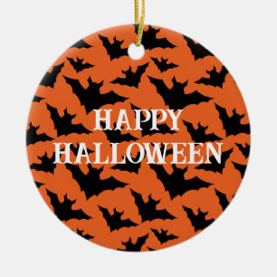 Happy Halloween schwarze Fledermäuse Orangenhahn Keramik Ornament