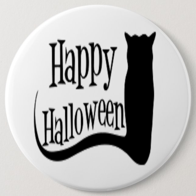 "HAPPY HALLOWEEN" SCHWARZE KATZE BUTTON (Vorderseite)