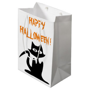 "HAPPY HALLOWEEN" SCHWARZE KATZE MITTLERE GESCHENKTÜTE