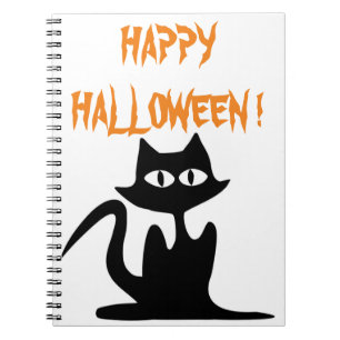 "HAPPY HALLOWEEN" SCHWARZE KATZE NOTIZBLOCK