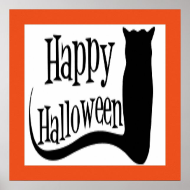 "HAPPY HALLOWEEN" SCHWARZE KATZE POSTER (Vorne)