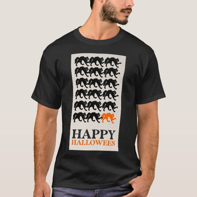 HAPPY HALLOWEEN SCHWARZE KATZE T-Shirt (Vorderseite)