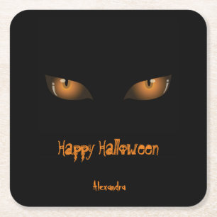 Happy Halloween Schwarze Orangen Augen Rechteckiger Pappuntersetzer
