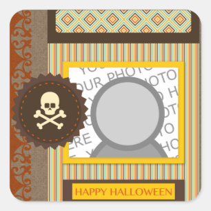 Happy Halloween (Scrapbook) Quadratischer Aufkleber