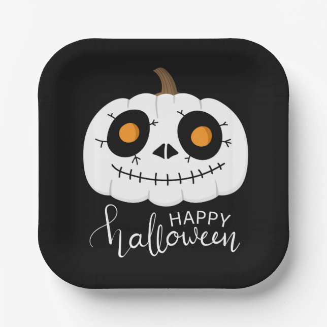 Happy Halloween Script Niedlich Pumpkin Pappteller (Vorderseite)