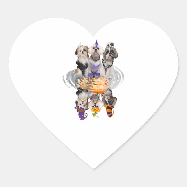 Happy Halloween Shih Tzu Dog Beängstigenden Pumpki Herz-Aufkleber (Vorderseite)