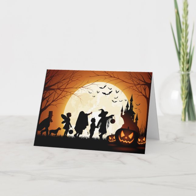 Happy Halloween Silhouette Children Karte (Vorderseite)