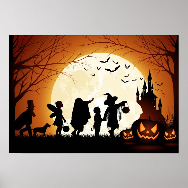 Happy Halloween Silhouette Children Poster (Vorne)