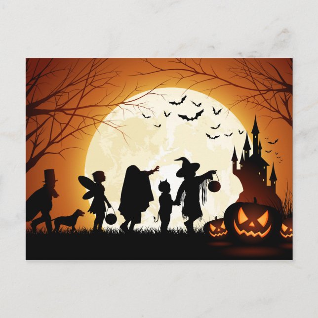 Happy Halloween Silhouette Children Postkarte (Vorderseite)