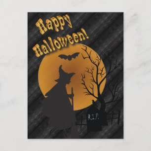Happy Halloween Silhouette Hexe Postkarte