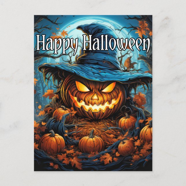 Happy Halloween | Sinister Pumpkin Postkarte (Vorderseite)