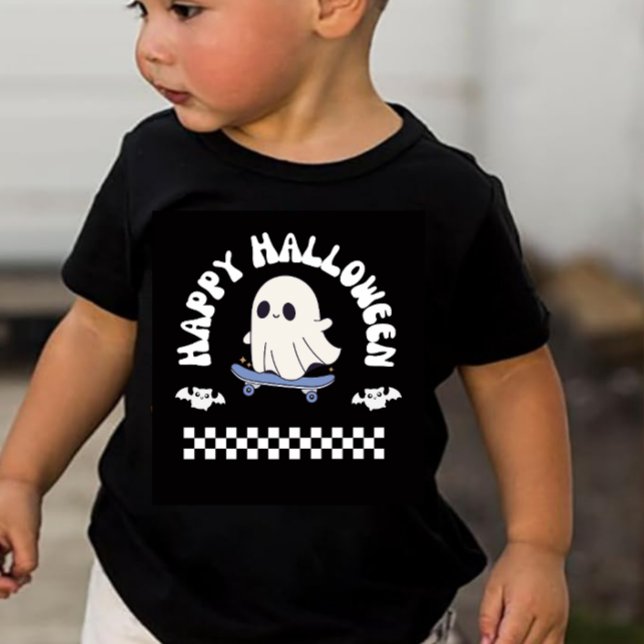 Happy Halloween Skater Ghost Toddler Boy  Baby T-shirt (Von Creator hochgeladen)