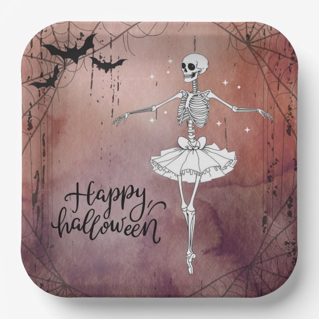 Happy Halloween Skeleton Ballerina Red Potion Pappteller (Vorderseite)