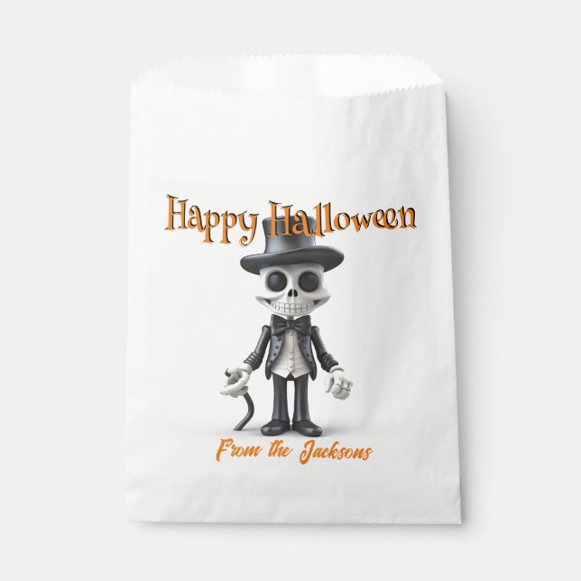 Happy Halloween SKELETON in TOP HAT & SCHWARZ ANZU Geschenktütchen (Vorderseite)