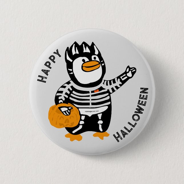 Happy Halloween Skeleton Penguin Button (Vorderseite)