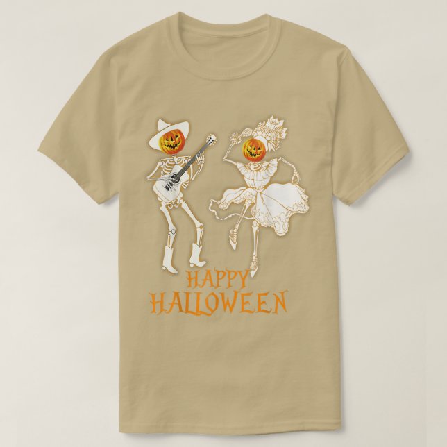 Happy Halloween Skeleton Pumpkin Playing Gitarre 1 T-Shirt (Design vorne)
