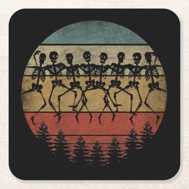 HAPPY HALLOWEEN SKELETON TANCE RECHTECKIGER PAPPUNTERSETZER (Vorderseite)