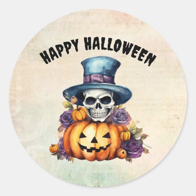 Happy Halloween Skeleton und Pumpkin Sticker (Vorderseite)