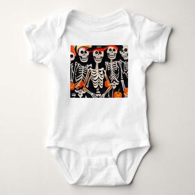 Happy Halloween Skeletons Baby Strampler (Vorderseite)