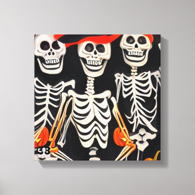 Happy Halloween Skeletons Leinwanddruck (Vorderseite)