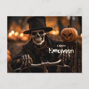Happy Halloween Skelett und Kürbis Postkarte