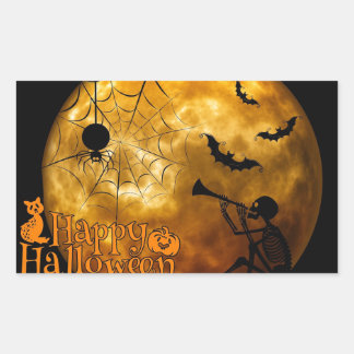Happy Halloween Skelett und Spider Rechteckiger Aufkleber