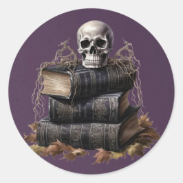 Happy Halloween Skull and Books Runder Aufkleber