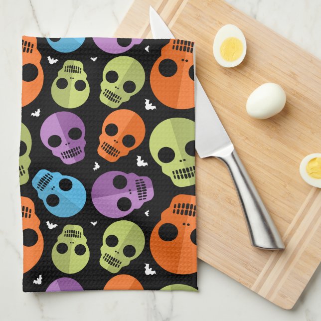 Happy Halloween Skull Pattern Geschirrtuch (Viertel Falte)