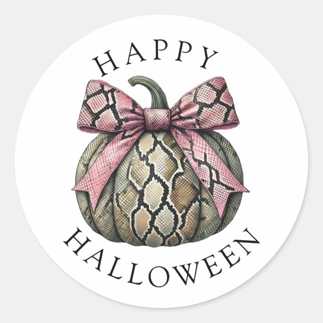 Happy Halloween Snake Skin Pumpkin Pink Ribbon Runder Aufkleber (Vorderseite)