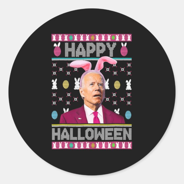 Happy Halloween Spaß Bunny Joe Biden Confused East Runder Aufkleber (Vorderseite)
