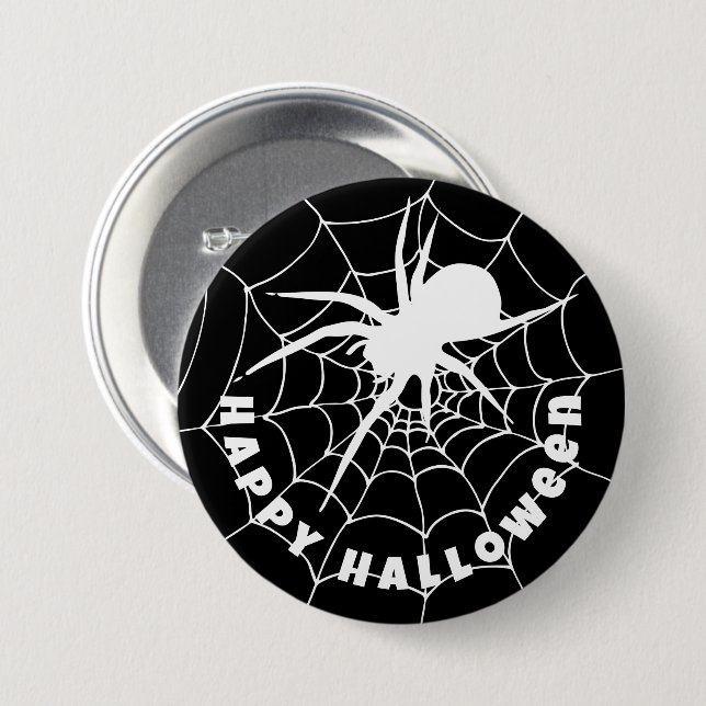 Happy Halloween Spider auf Cobweb Button (Vorne & Hinten)
