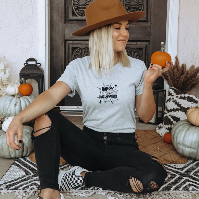 Happy Halloween Spider Cobweb Quote T-Shirt (Von Creator hochgeladen)