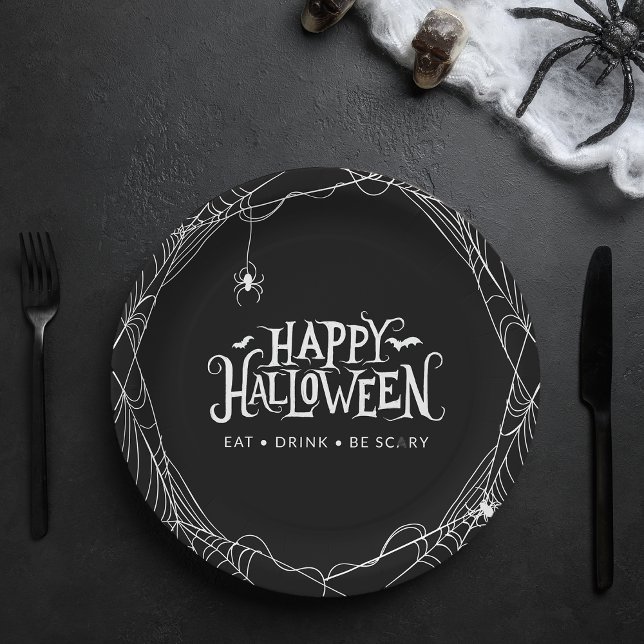 Happy Halloween Spider Eat Drink Beängstigend sein Pappteller (Happy Halloween Spider Eat Drink Be Scary Paper Plates)