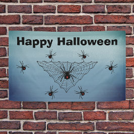 Happy Halloween Spider Web Poison Spider Blue Grey Banner