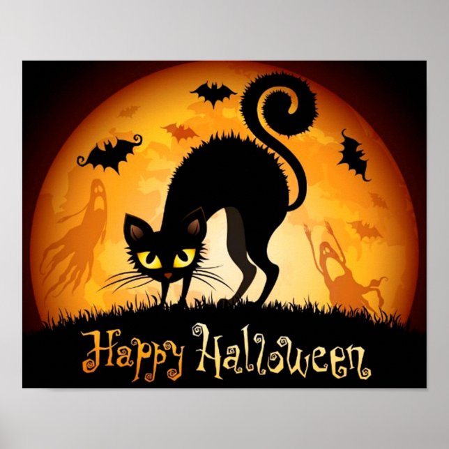Happy Halloween Spooky Black Cat Poster (Vorne)