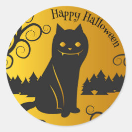 Happy Halloween Spooky Black Cat | SIEGEL Runder Aufkleber