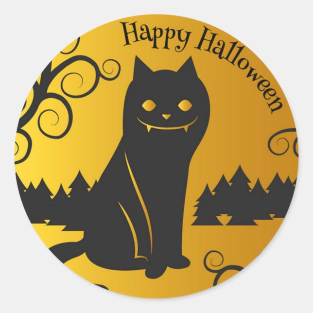 Happy Halloween Spooky Black Cat | SIEGEL Runder Aufkleber (Vorderseite)