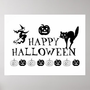 Happy Halloween spooky black white decor poster