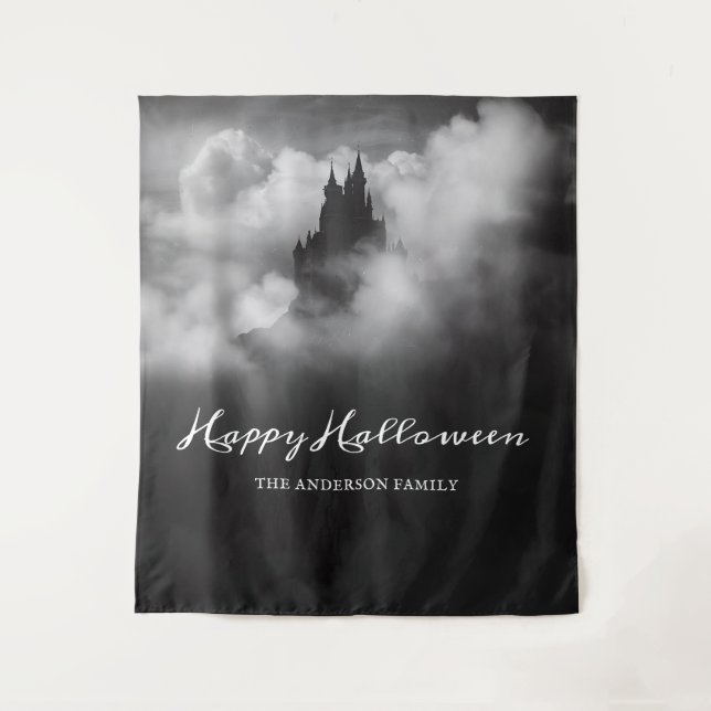 Happy Halloween Spooky Castle Party Hintergrund Wandteppich (Vorderseite)