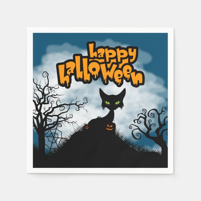 Happy Halloween Spooky Cat Party Serviette (Vorderseite)