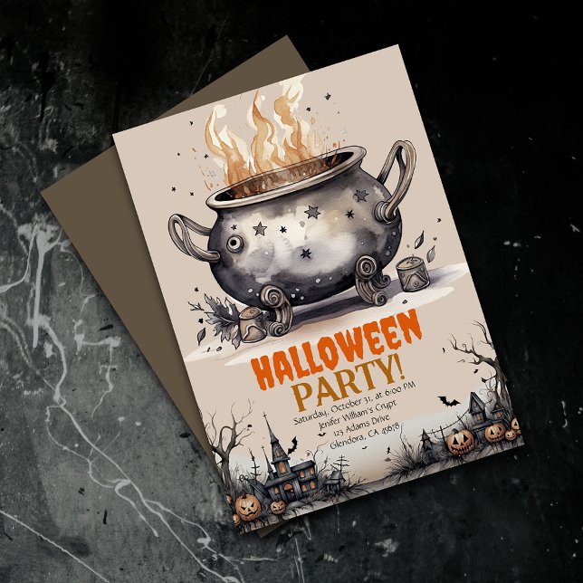 Happy Halloween Spooky Cauldron Party Einladung (Elevate your upcoming event with uniquely spooky and captivatingly designed Halloween invitations!)