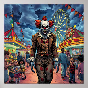 Happy Halloween   Spooky Clown im Karneval Poster