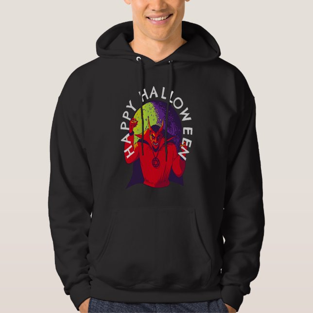 Happy Halloween Spooky Devil Satan in Full Moon Hoodie (Vorderseite)