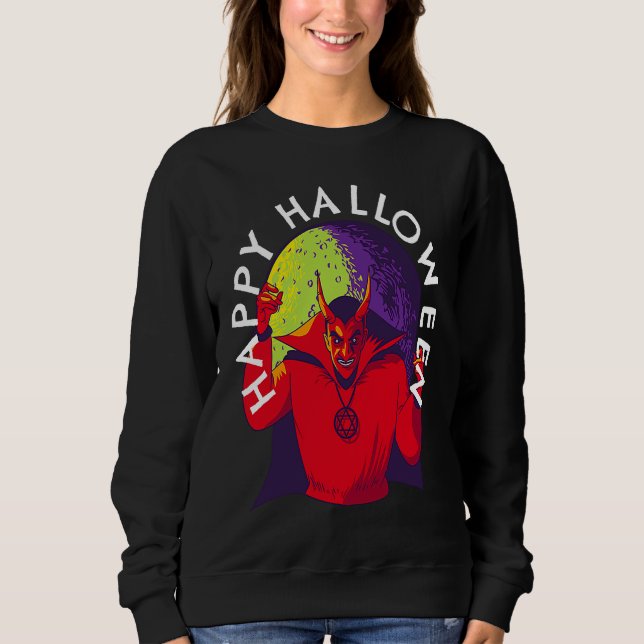 Happy Halloween Spooky Devil Satan in Full Moon Sweatshirt (Vorderseite)
