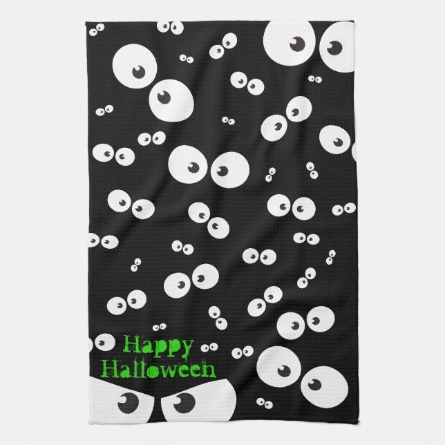Happy Halloween Spooky Eye Fun Black Illustration Geschirrtuch (Vertikal)