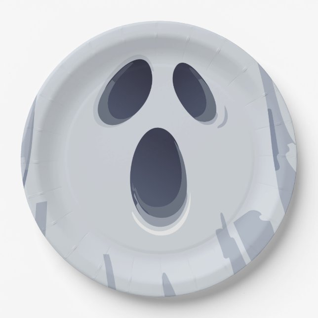 Happy Halloween Spooky Ghost Face Pappteller (Vorderseite)